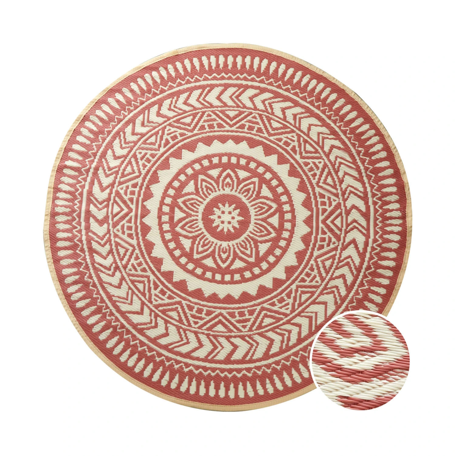In- & Outdoor-Teppich Ø150cm COLOUR CLASH In Hellrot-Creme 1 In- & Outdoor-Teppich Ø150cm COLOUR CLASH In Hellrot-Creme